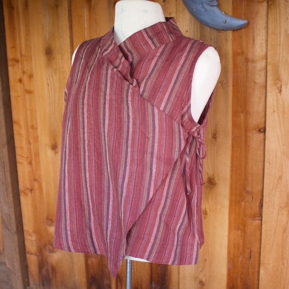 bryn Walker 100% Linen Wrap Style Sleeveless Blouse Made In The USA Size S - Picture 3 of 17